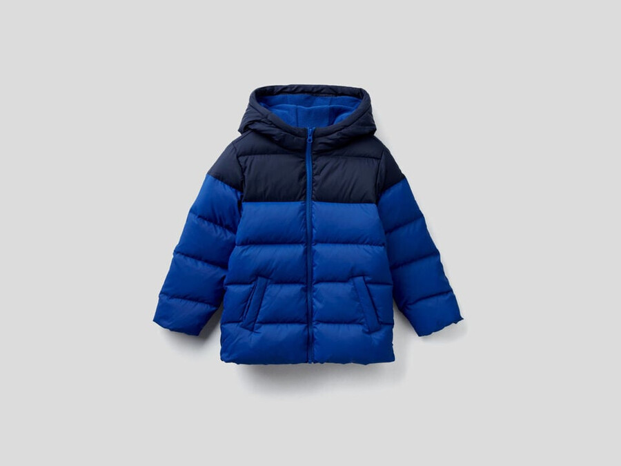 two-tone puffer jacket with hood