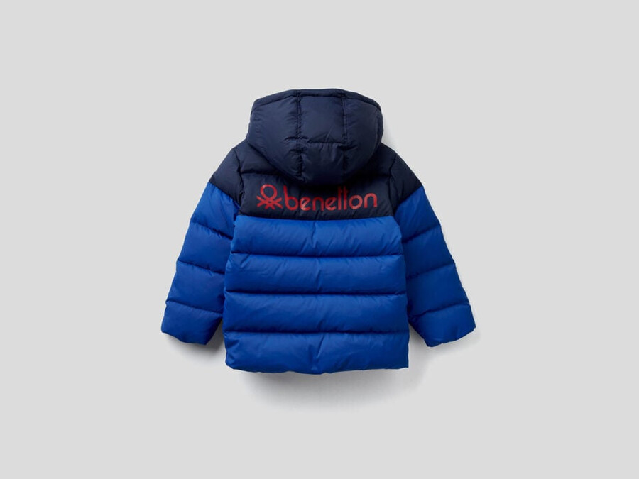 two-tone puffer jacket with hood