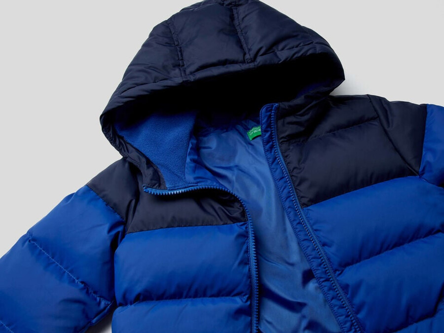 two-tone puffer jacket with hood