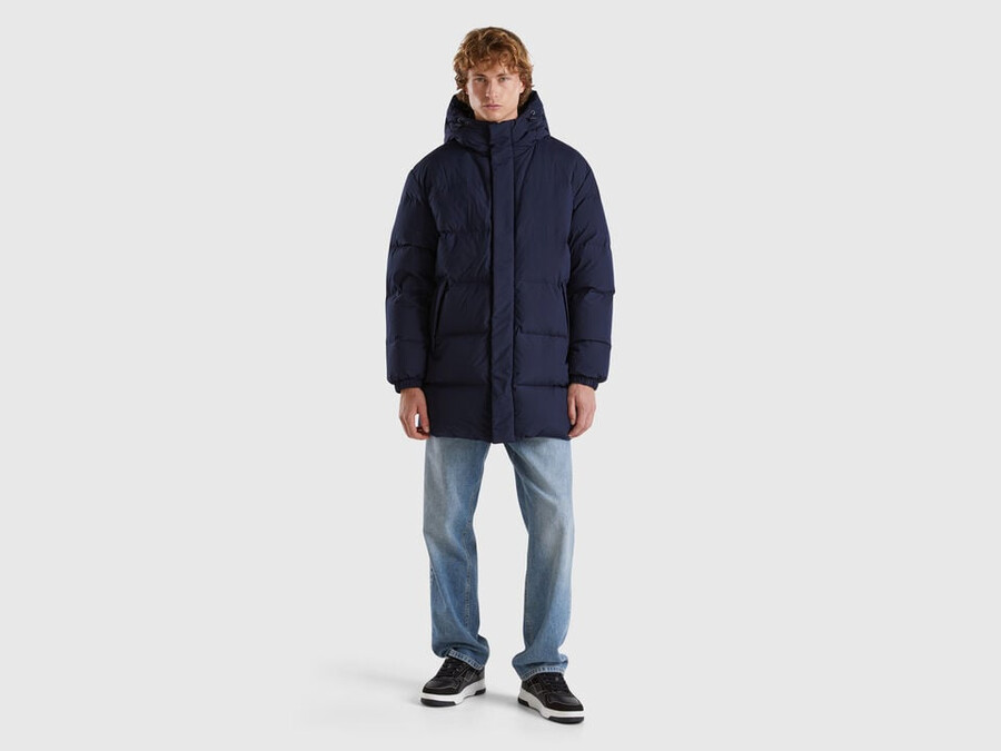 long puffer jacket with recycled down