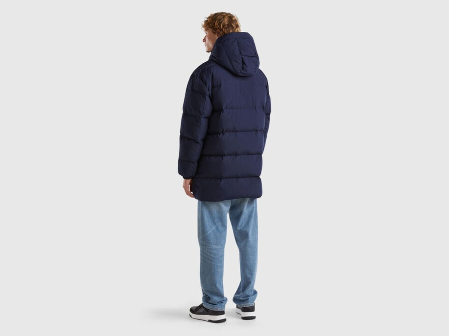 long puffer jacket with recycled down