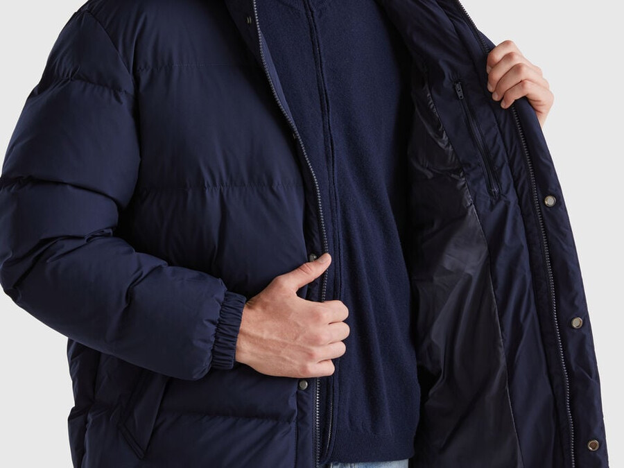 long puffer jacket with recycled down