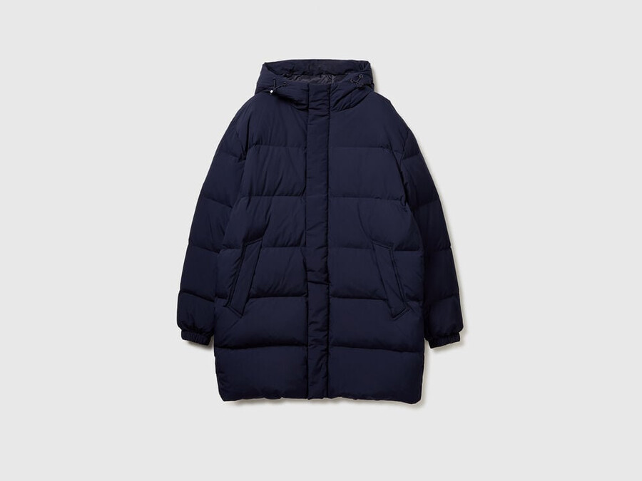 long puffer jacket with recycled down