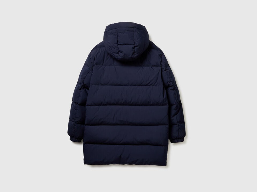 long puffer jacket with recycled down