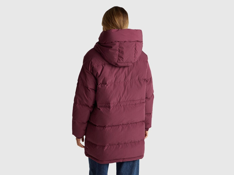 long down jacket padded with recycled feathers