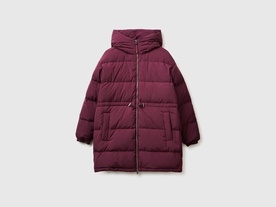 long down jacket padded with recycled feathers