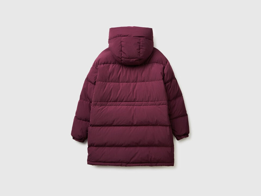 long down jacket padded with recycled feathers
