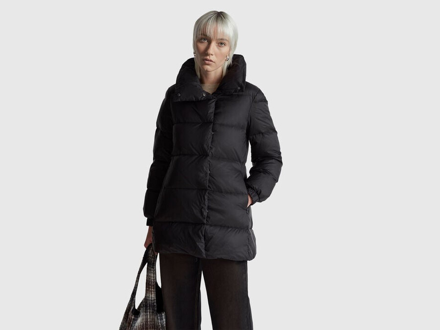 long puffer jacket with recycled down
