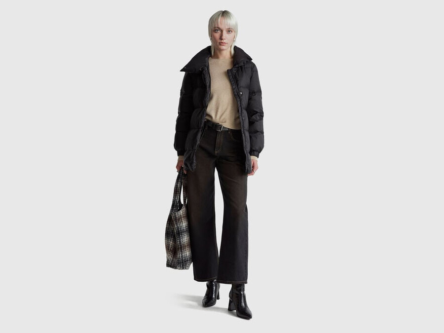 long puffer jacket with recycled down