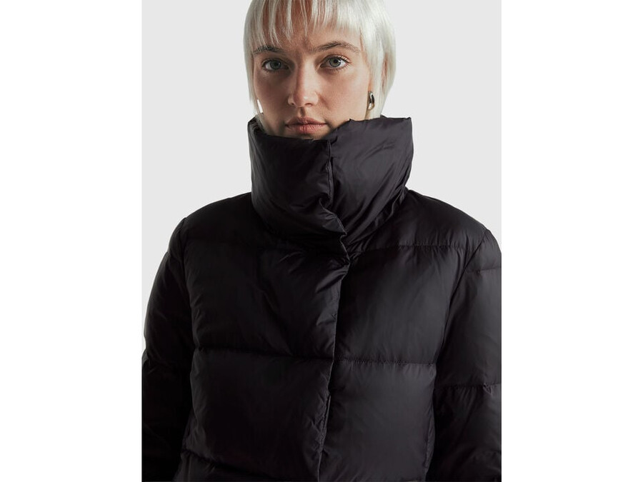 long puffer jacket with recycled down