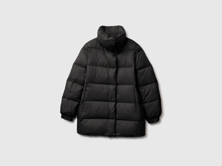long puffer jacket with recycled down