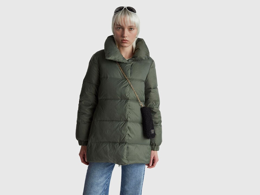 long puffer jacket with recycled down