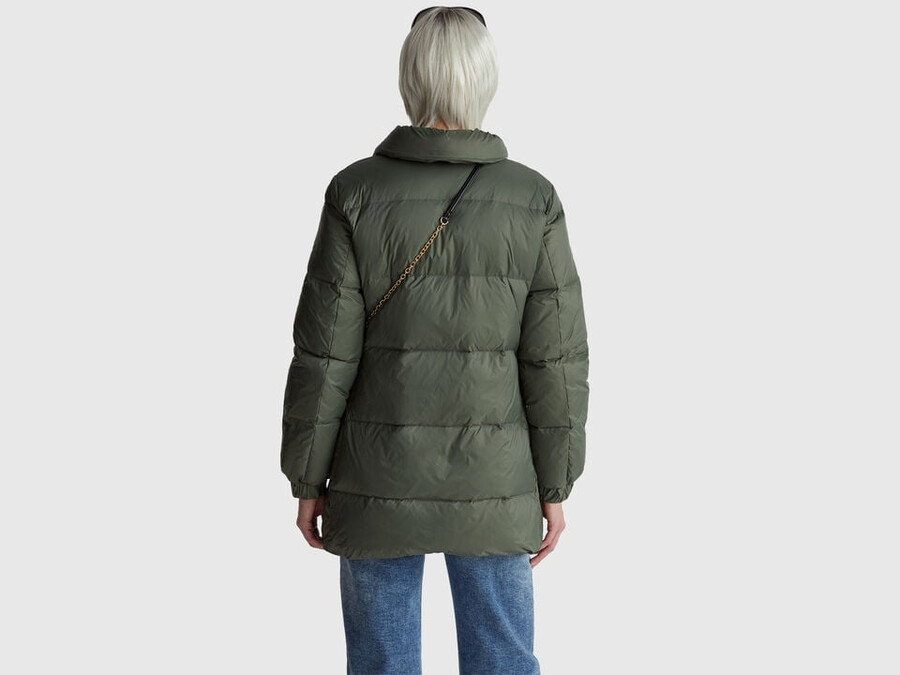 long puffer jacket with recycled down