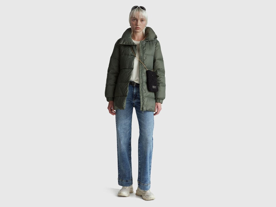 long puffer jacket with recycled down