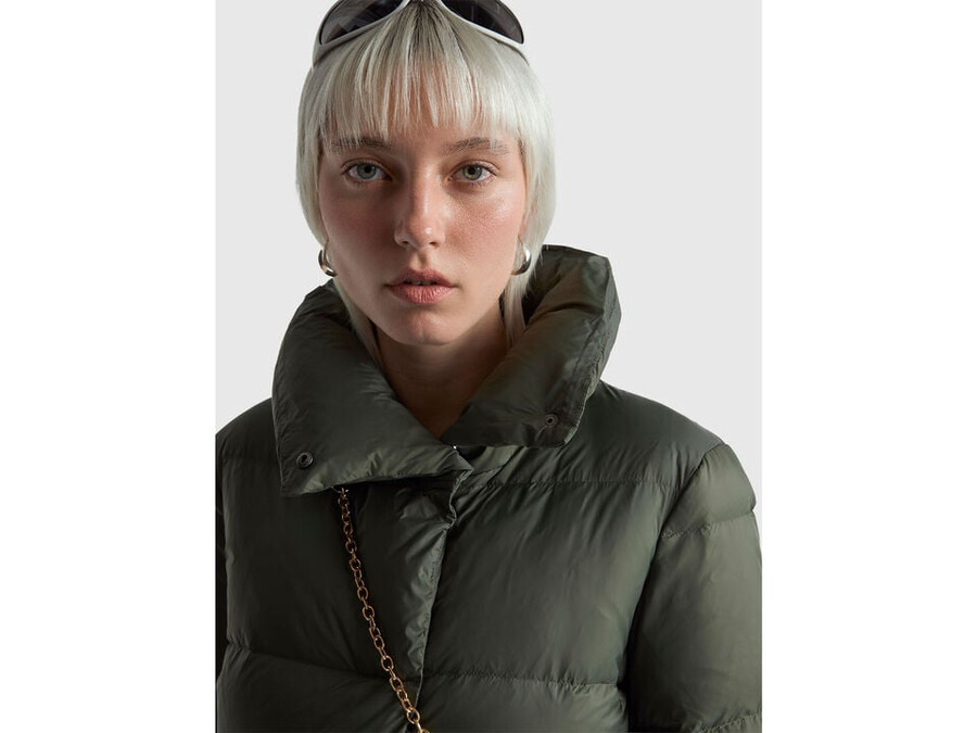 long puffer jacket with recycled down