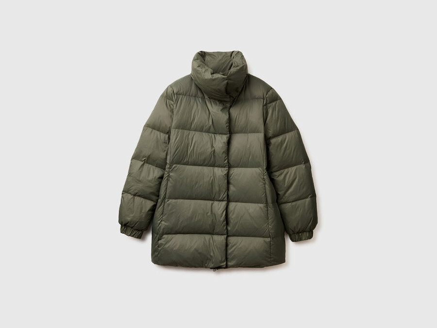 long puffer jacket with recycled down