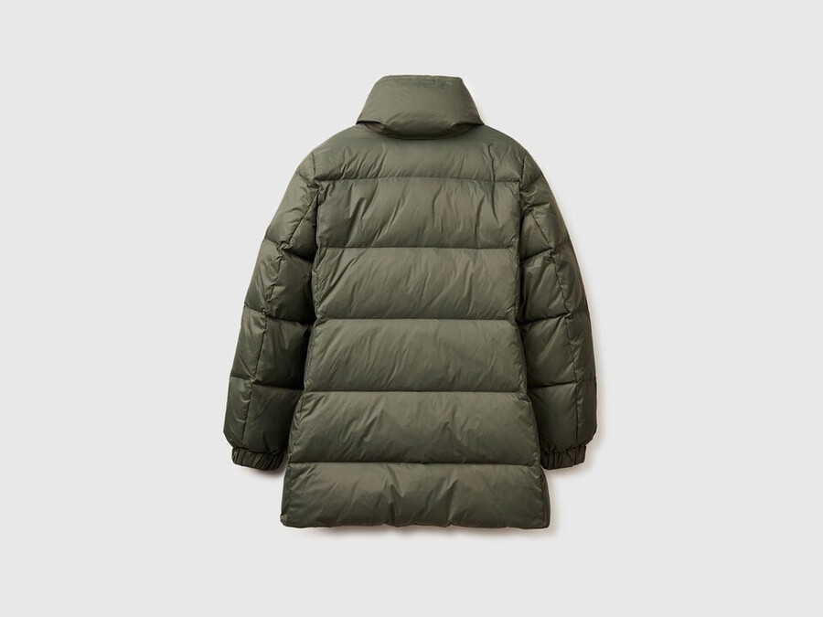 long puffer jacket with recycled down