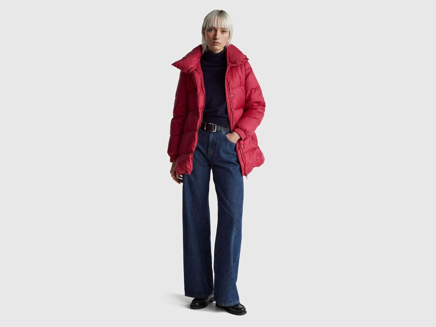 long puffer jacket with recycled down
