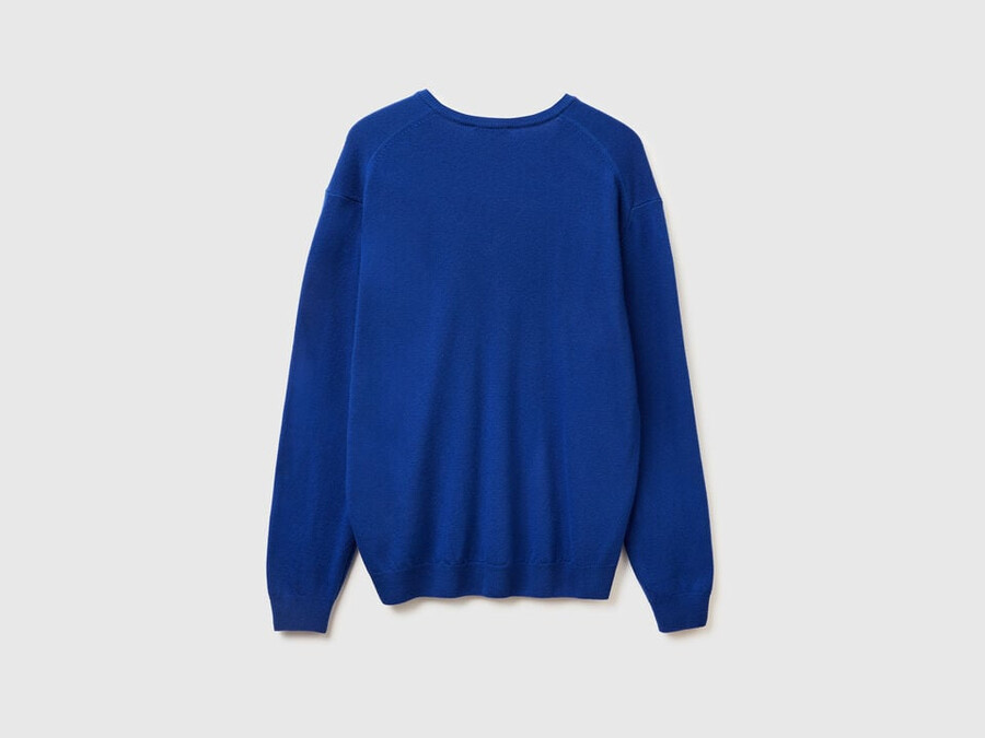 cornflower blue v-neck sweater in pure merino wool