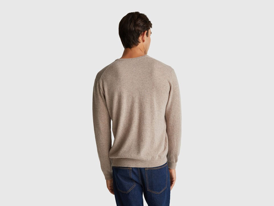 brown mélange v-neck sweater in pure merino wool