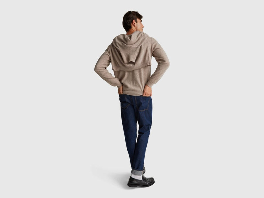brown mélange v-neck sweater in pure merino wool