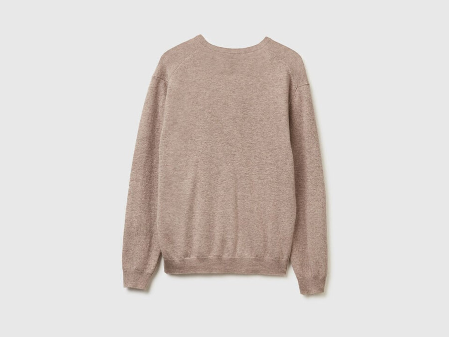 brown mélange v-neck sweater in pure merino wool