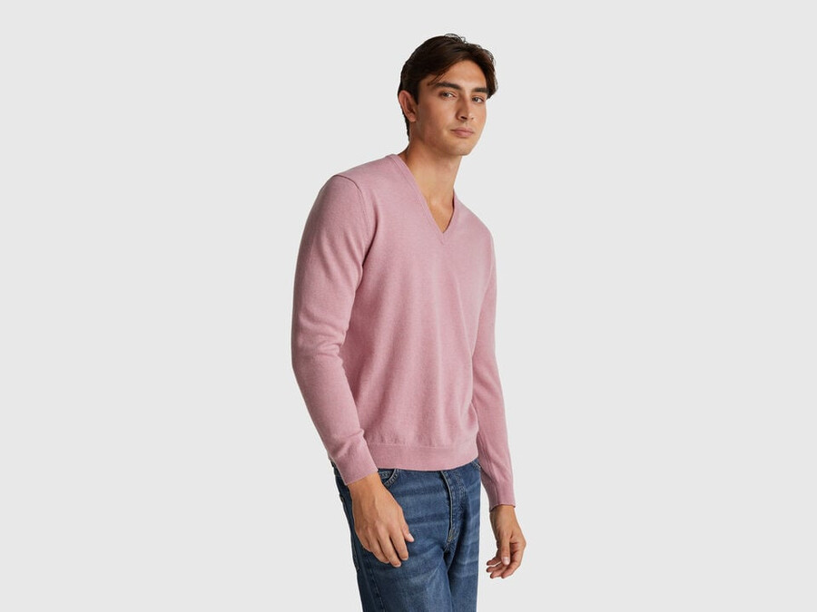 marl pink v-neck sweater in pure merino wool