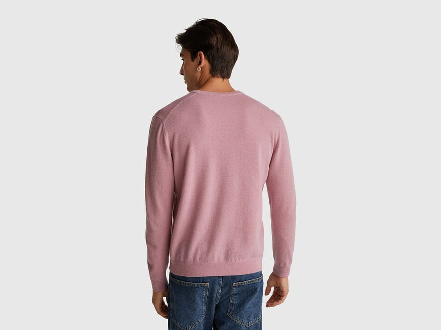 marl pink v-neck sweater in pure merino wool