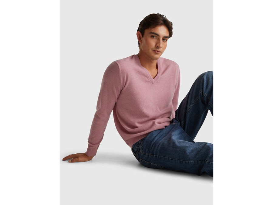 marl pink v-neck sweater in pure merino wool