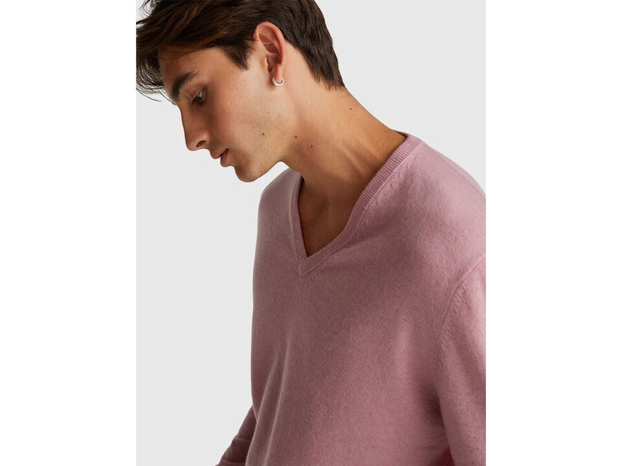 marl pink v-neck sweater in pure merino wool