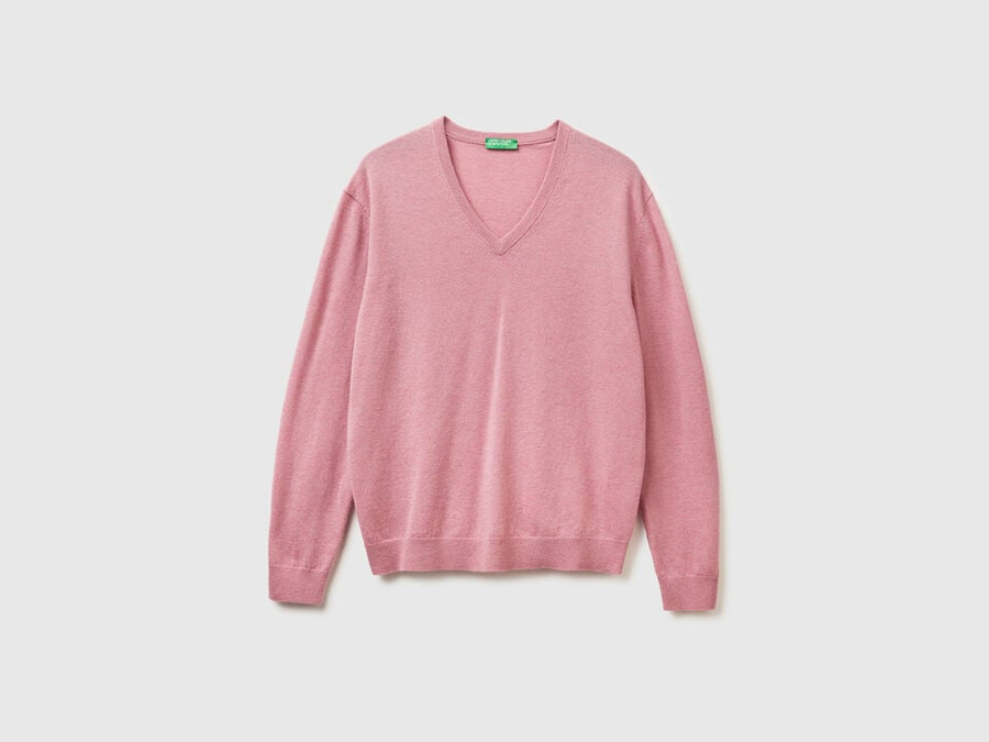 marl pink v-neck sweater in pure merino wool