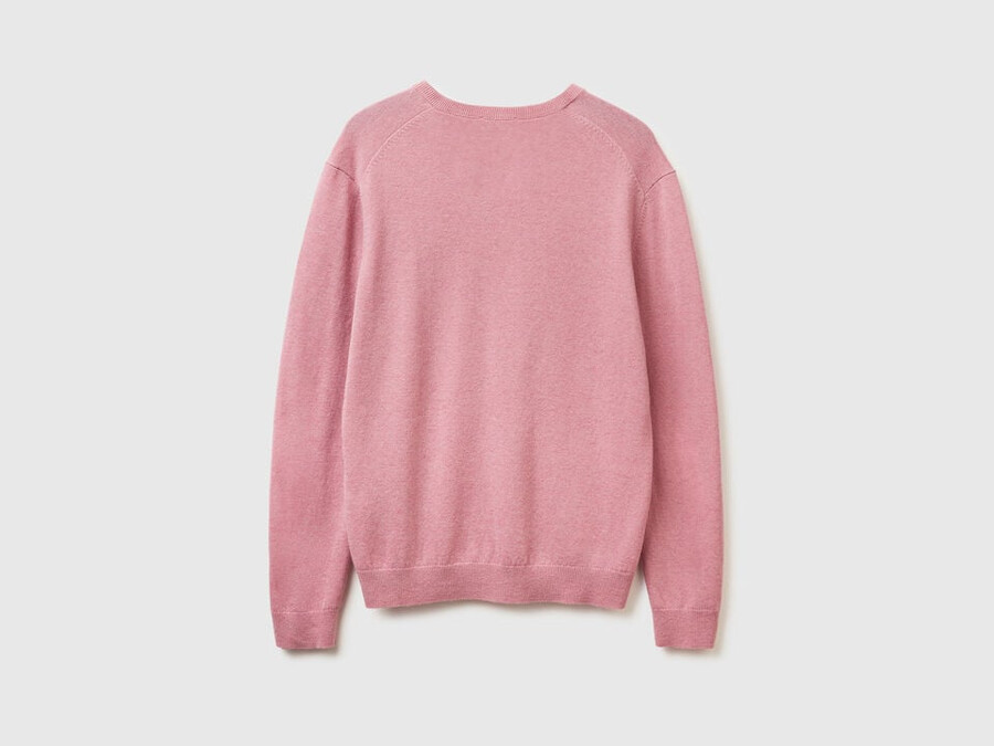marl pink v-neck sweater in pure merino wool