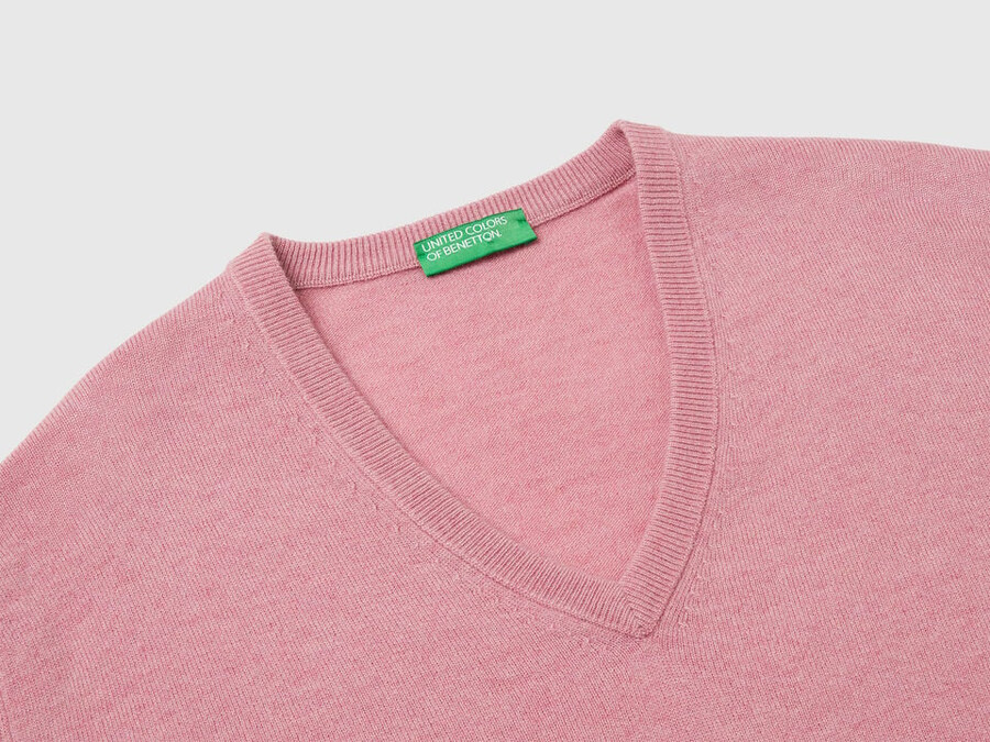 marl pink v-neck sweater in pure merino wool