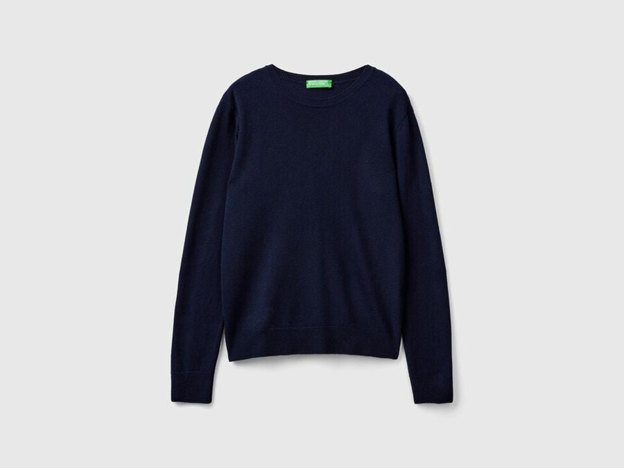 dark blue crew neck sweater in pure merino wool