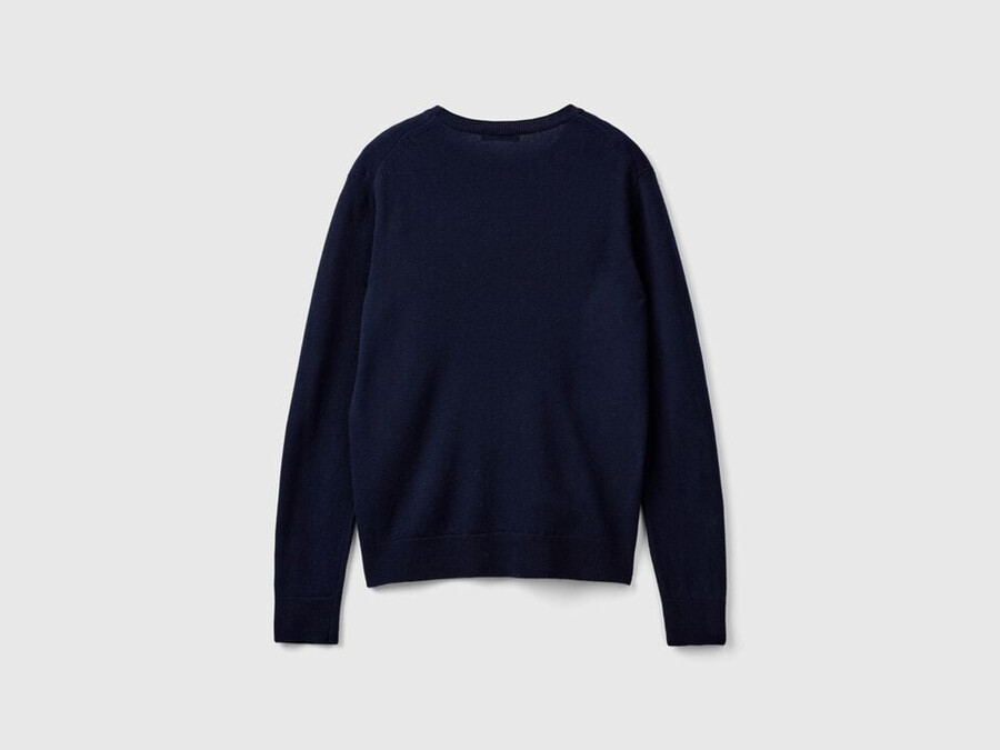 dark blue crew neck sweater in pure merino wool