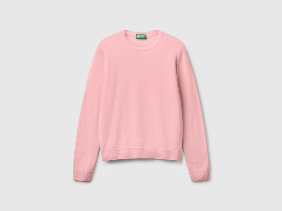 powder pink crew neck sweater in merino wool