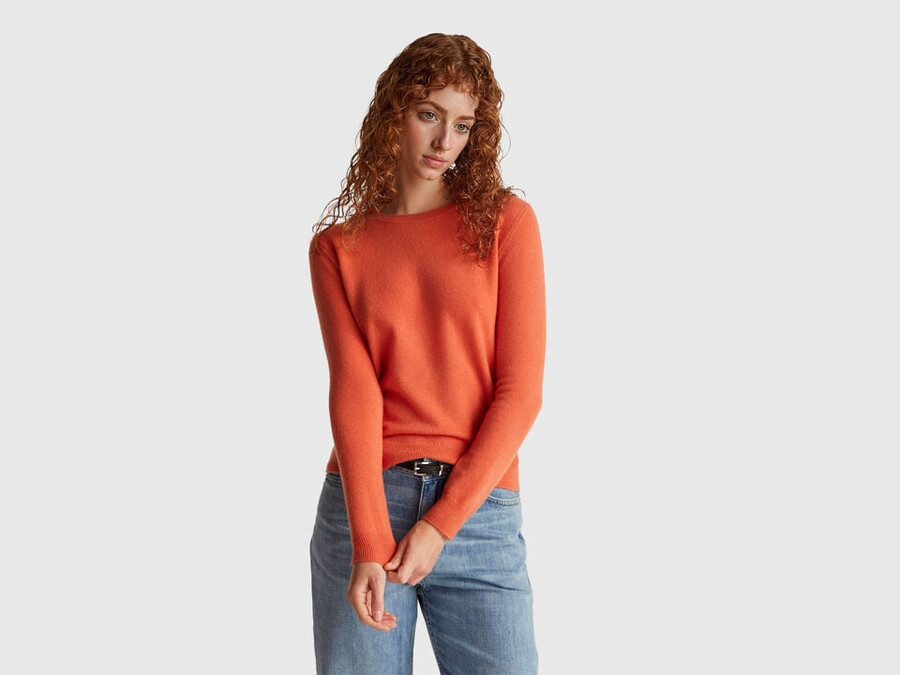 orange crew neck sweater in merino wool
