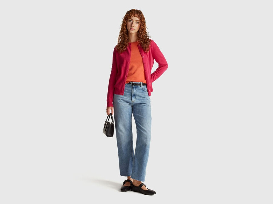 orange crew neck sweater in merino wool