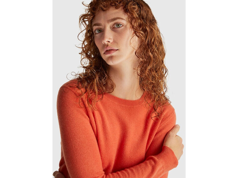 orange crew neck sweater in merino wool