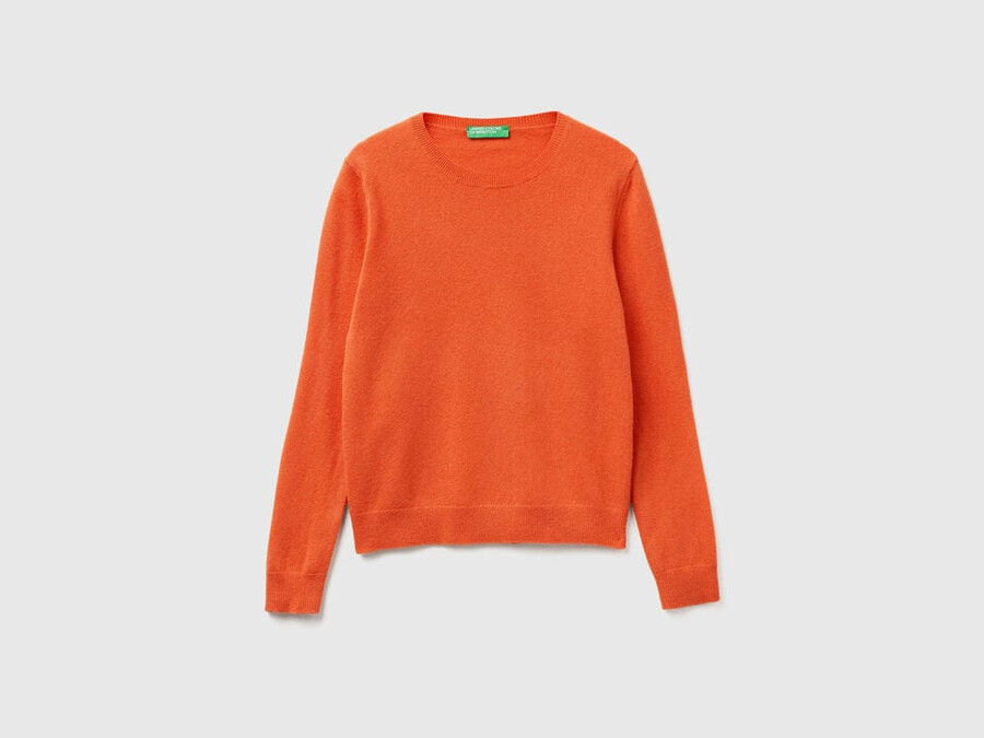 orange crew neck sweater in merino wool