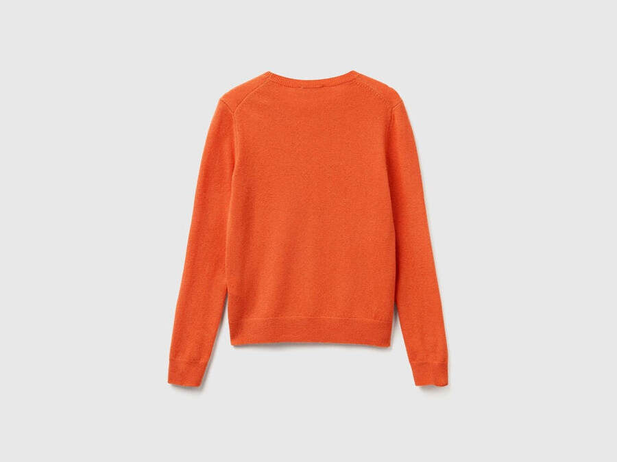 orange crew neck sweater in merino wool