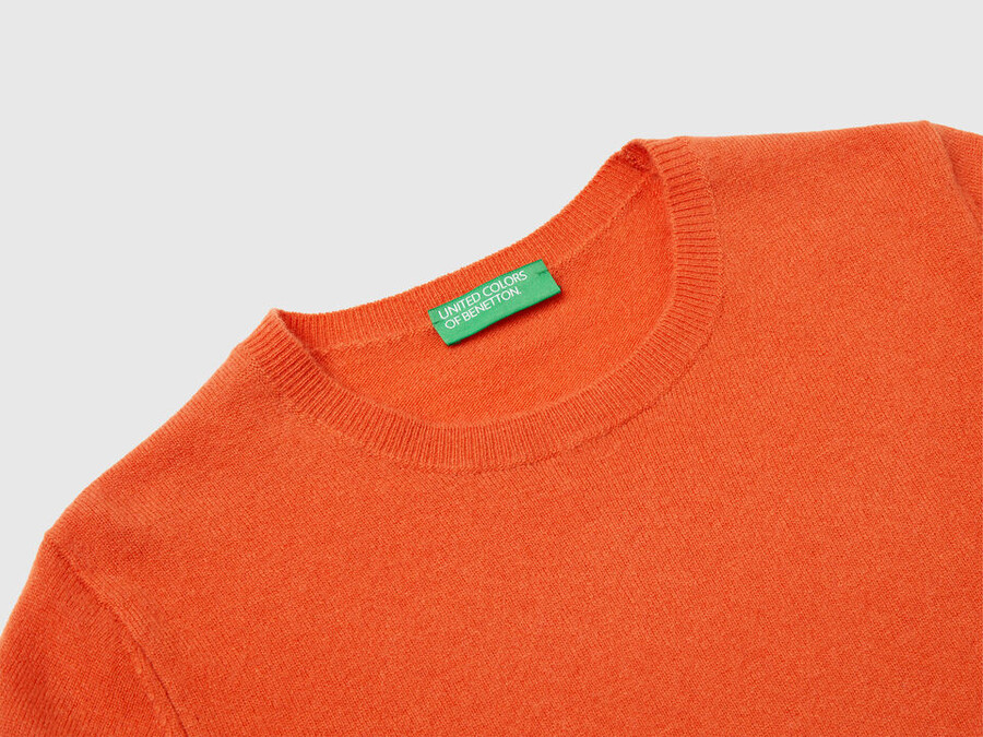 orange crew neck sweater in merino wool