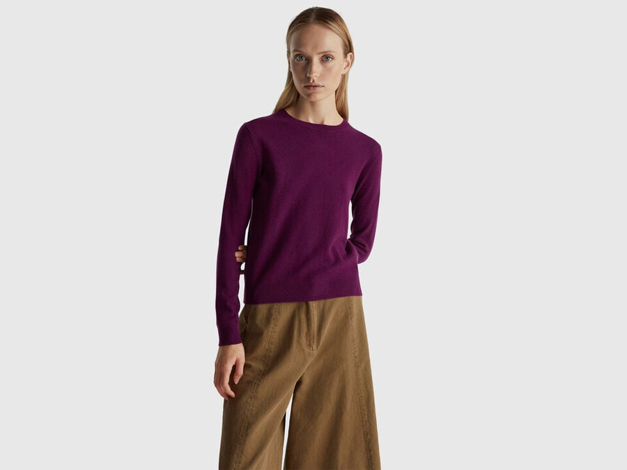 purple crew neck sweater in merino wool