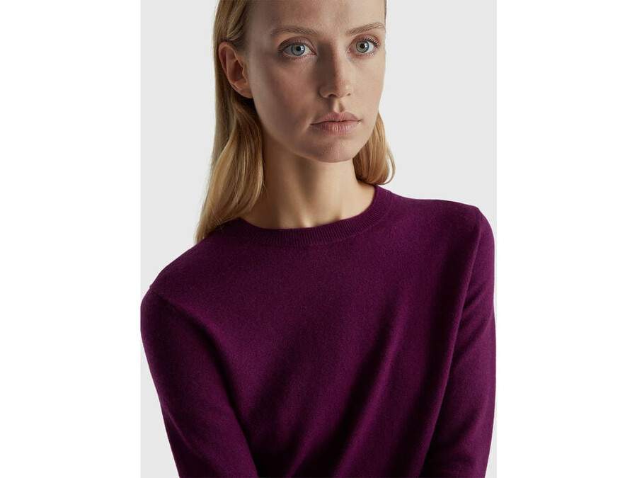 purple crew neck sweater in merino wool