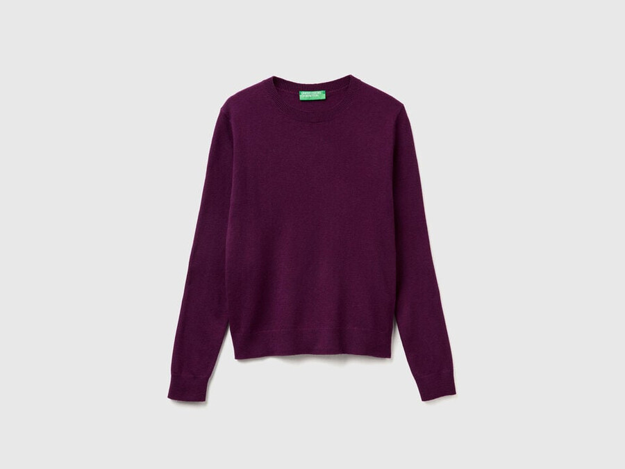 purple crew neck sweater in merino wool