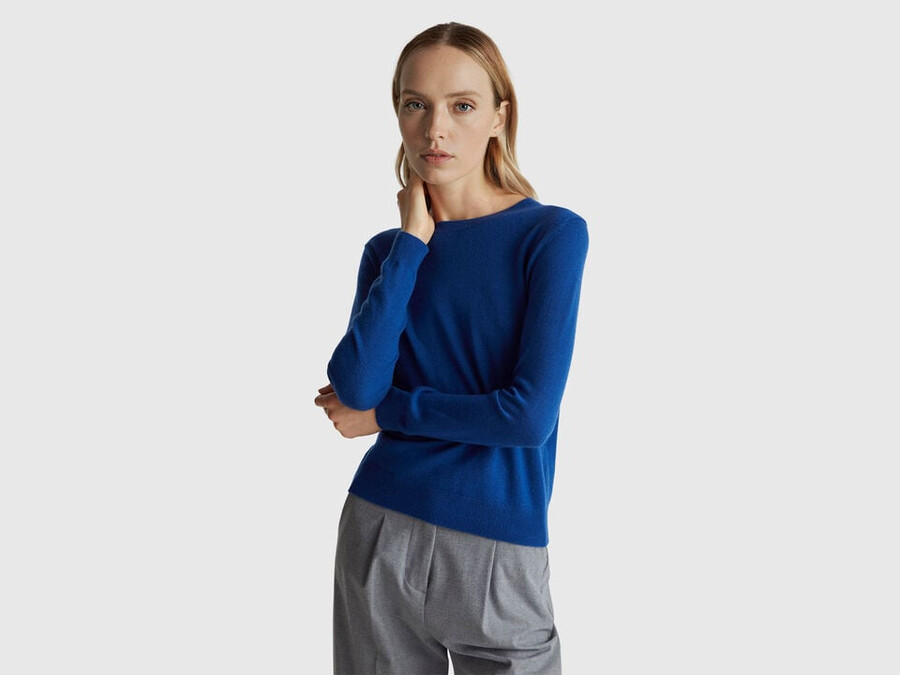 blue crew neck sweater in merino wool