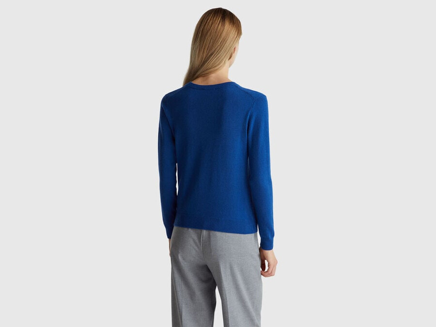 blue crew neck sweater in merino wool
