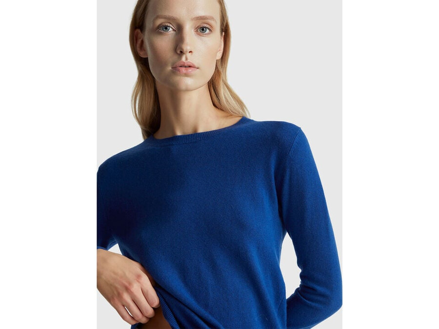 blue crew neck sweater in merino wool