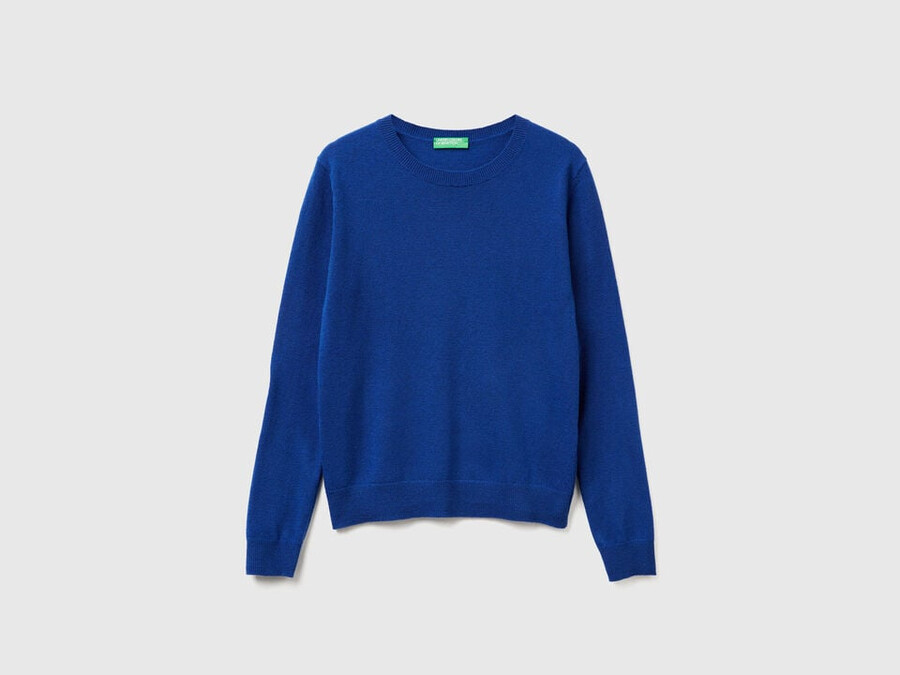 blue crew neck sweater in merino wool