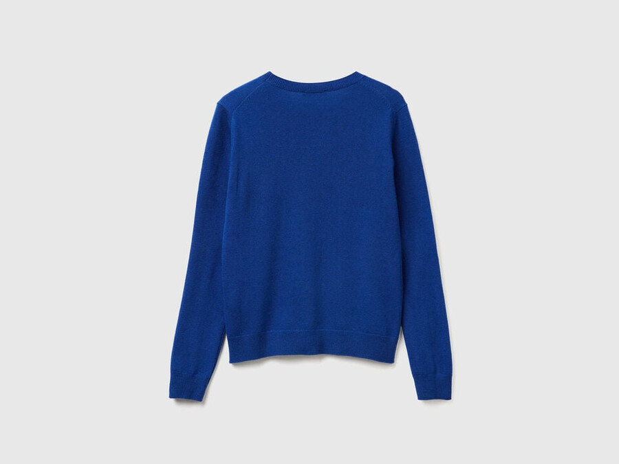 blue crew neck sweater in merino wool